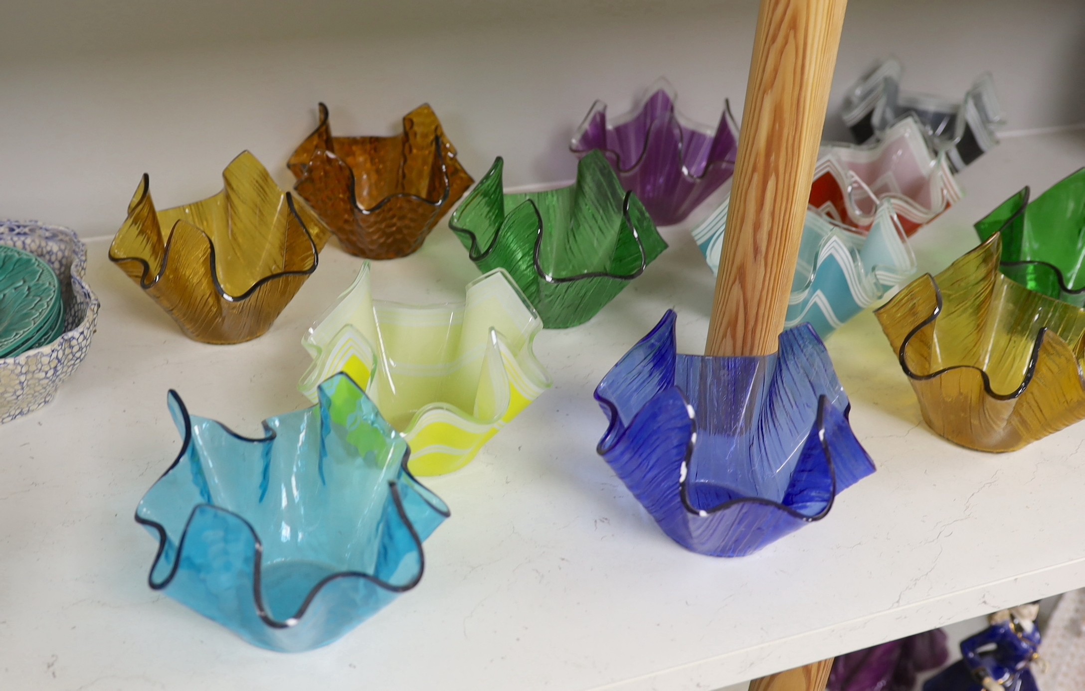Twelve Chance glass handkerchief vases, Approximately 10.5 cm high